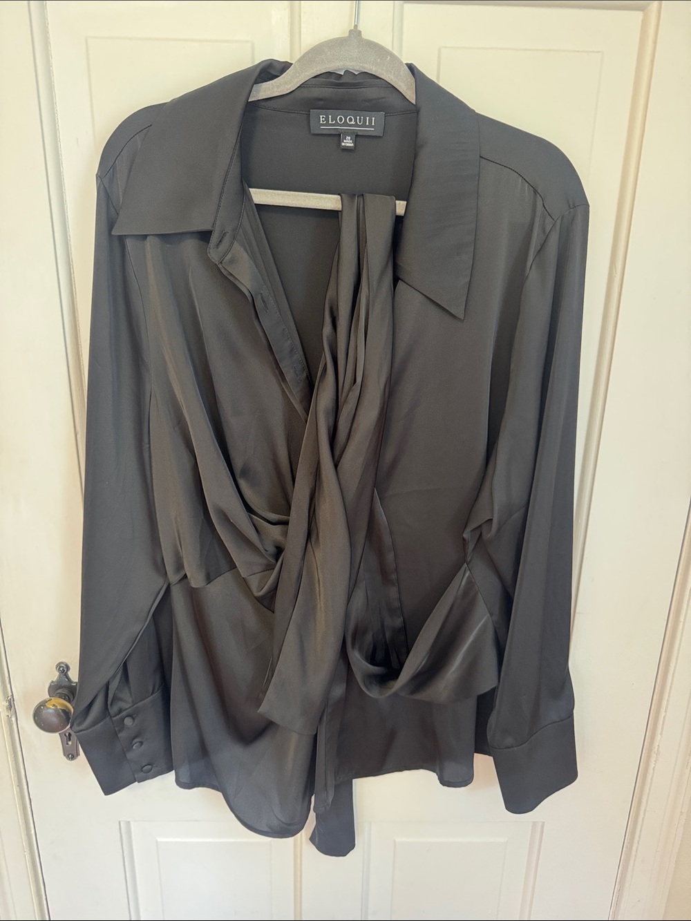 Eloquii Black Satin Twist-Front Blouse